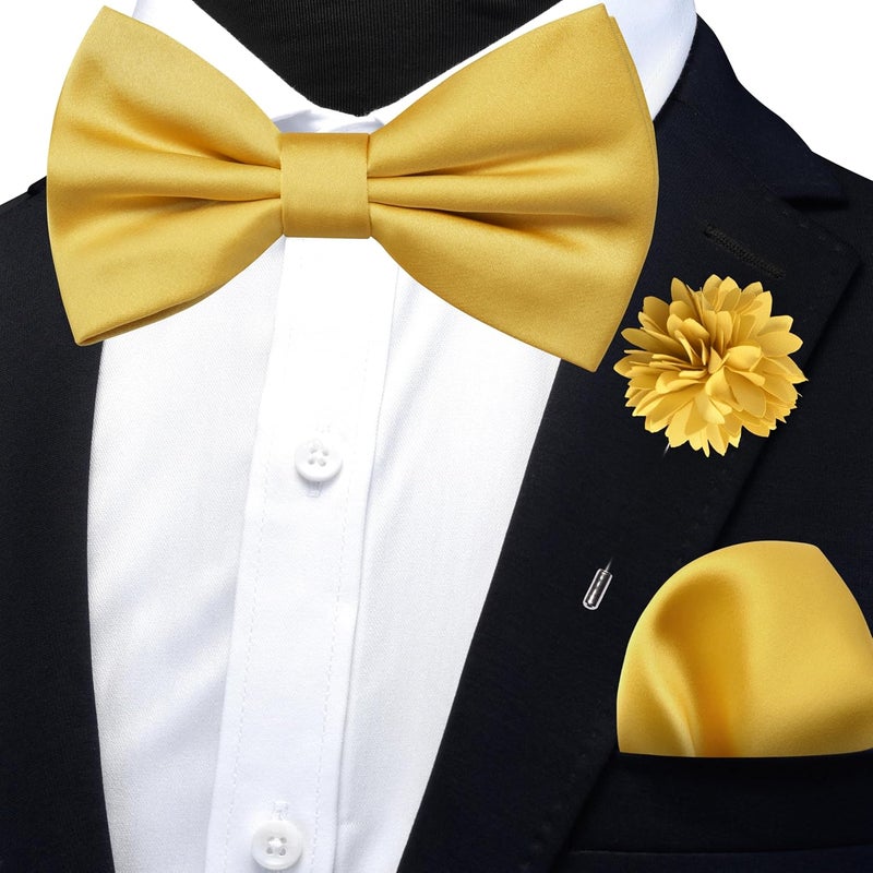 Branduce Solid Color Pre-tied Bow Tie and Pocket Square Lapel Pin Set for Men - Image 2